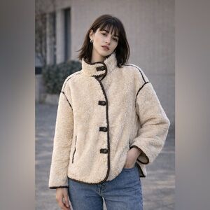Cozy Faux Shearling Jacket – Cream / Ivory – Button Front
